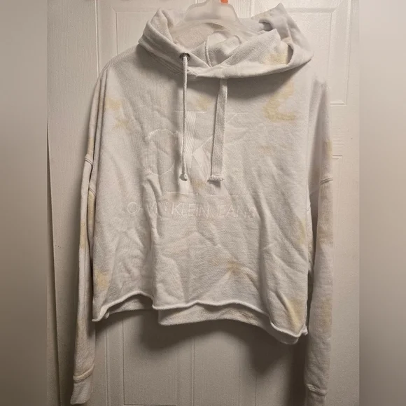 Calvin Klein Cream Crop Tie Front Hoodie Sz Medium - Picture 4 of 8